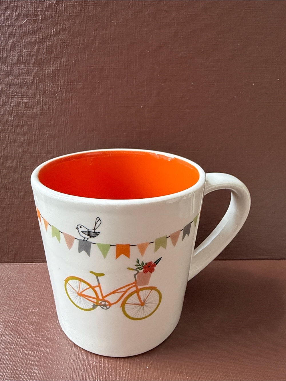 Ceramic Orange Interior Bicycle Mug